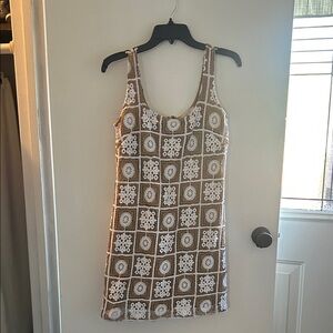 Loft Fashion Brown and White Crochet Mini Dress